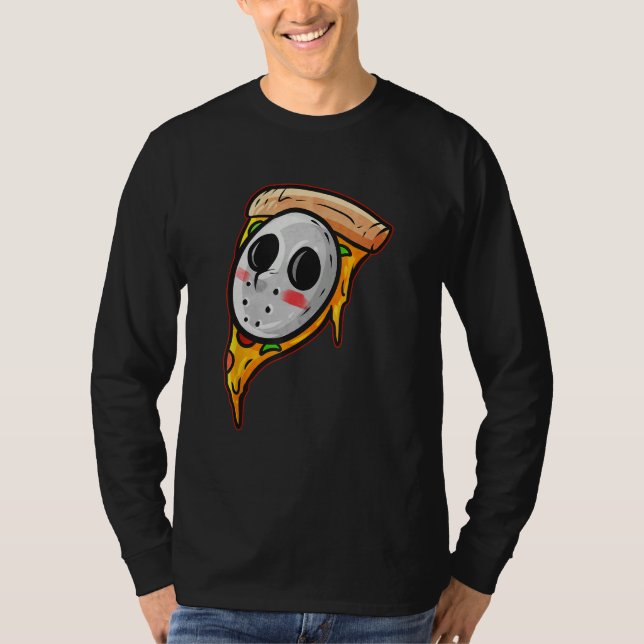 Camiseta Hockey Mask Halloween Horror and Pizza (Frente)