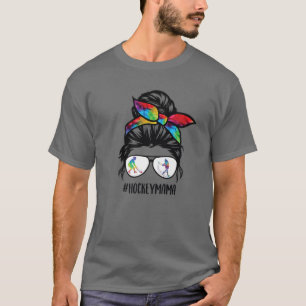 Camiseta Hockey Mom Messy Bun Hair Glasses, Hockey Mama Mes
