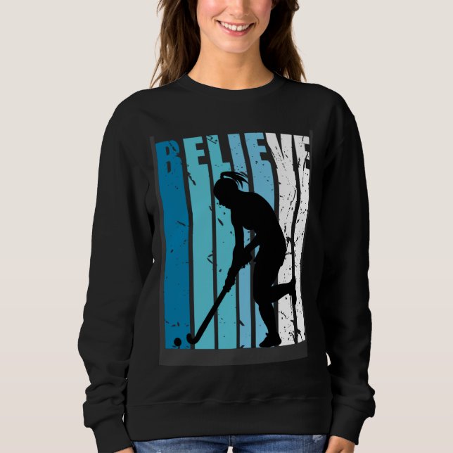 Camiseta Hockey Retro Believe Turquoise Field Hockey Fan Wo (Frente)