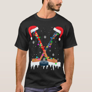 Camiseta Hockey Santa Hat O Natal Luz O Esporte Engraçado X
