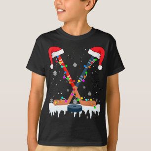 Camiseta Hockey Santa Hat O Natal Luz O Esporte Engraçado X