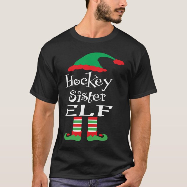 Camiseta Hockey Sister Elf  Xmas Family Women Youth Teens (Frente)