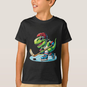 Camiseta Hockeysaurus Dinossauro Hóquei No Gelo Trex Menino