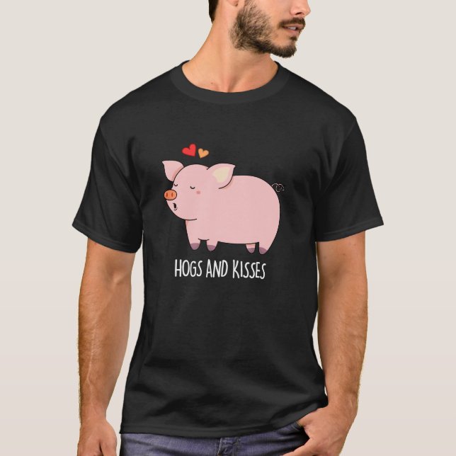 Camiseta Hoge E Kisses Engraçados Porco Negra (Frente)