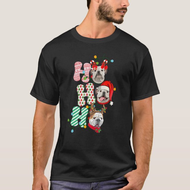 Camiseta HoHo Bulldog Natal Três Bons Cachorros Xmas D (Frente)