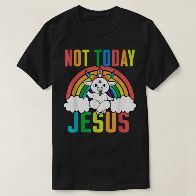 Camiseta Hoje não Jesus Satã de Deus Capa Satanás Arco-Íris (Frente do Design)