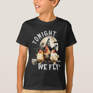Camiseta Hoje Voamos no Halloween, Galinhas Retro Bruxas Ca