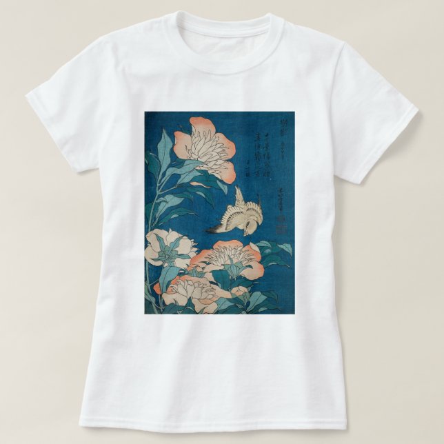 Camiseta Hokusai Peonies e Canary Vintage GalleryHD (Frente do Design)