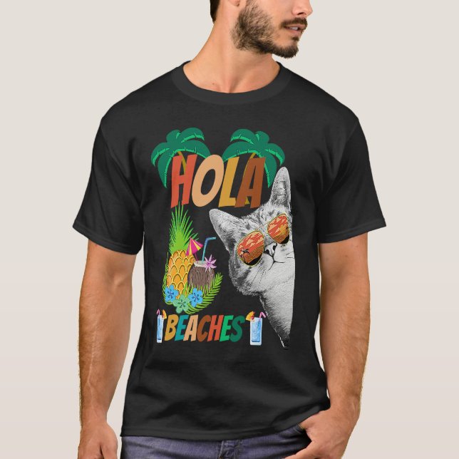 Camiseta Hola Beaches Cat wearing Glasses for Man & Women F (Frente)
