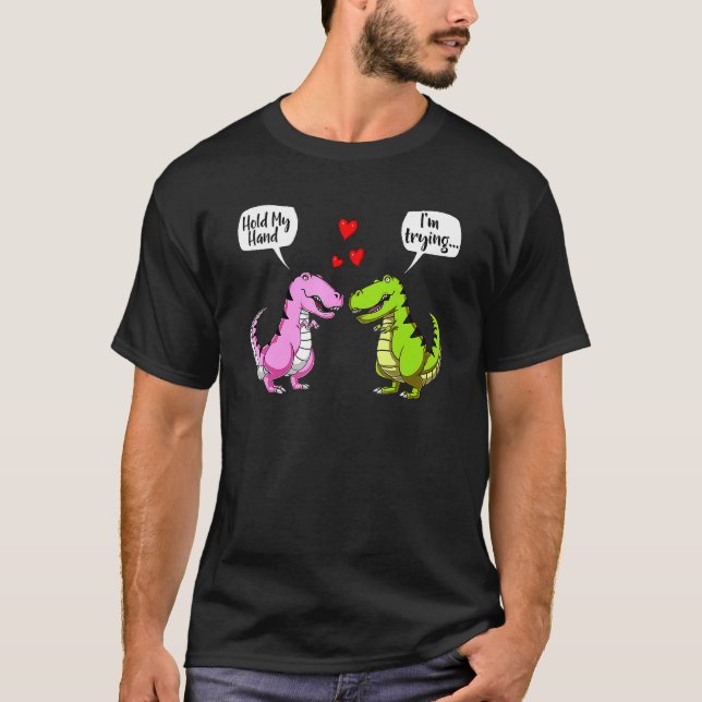 Camiseta Hold My Hand T-Rex Couple Dinosaur Kids Boys Valen (Frente)