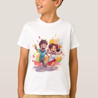 Camiseta Holi - Crianças Coloridas Pulando