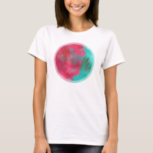 Camiseta Holi Hai Pó e Mãos, Teal e Rosa