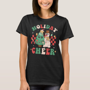 Camiseta Holiday Cheer Groovy Retrô Natal Árvore Natal Sno