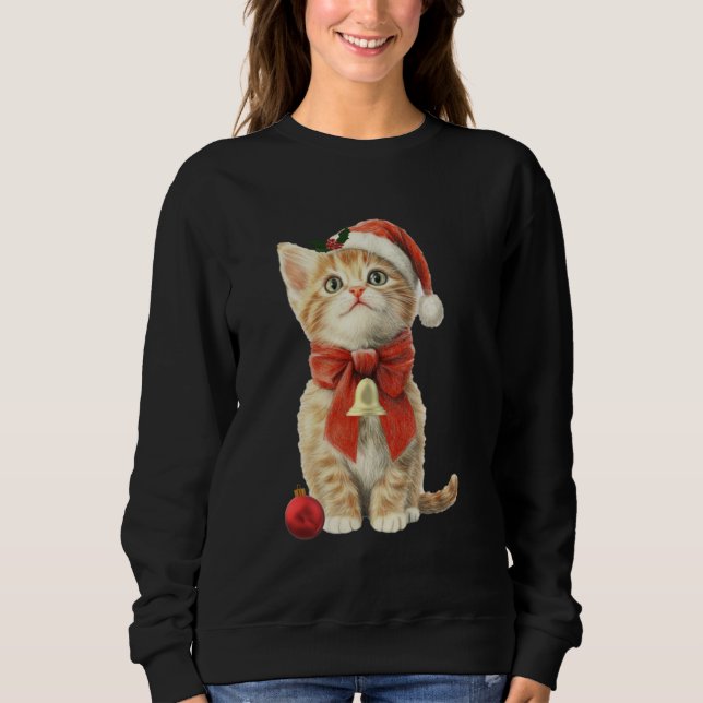 Camiseta Holiday Christmas Sweater Kitten With Red Ornament (Frente)