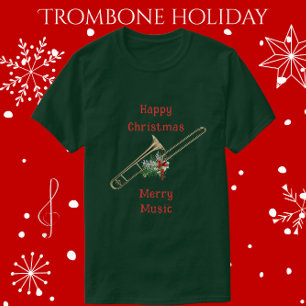 Camiseta Holiday Trombone Feliz Música de Feliz de Natal