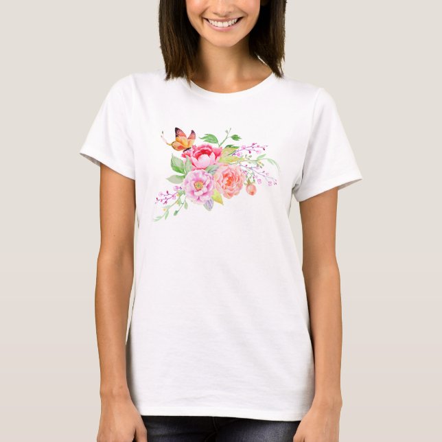 Camiseta holiES - Flores de Mola de Aquarela Buquê 2 (Frente)