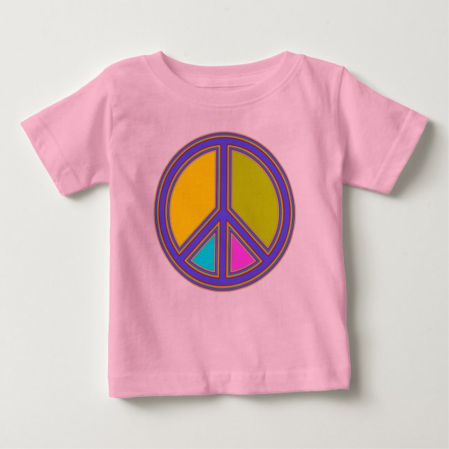Camiseta holiES - sinal colorido PEACE + suas ideias (Frente)