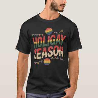 Camiseta Holigay Season Gay Christmas Rainbow Lights