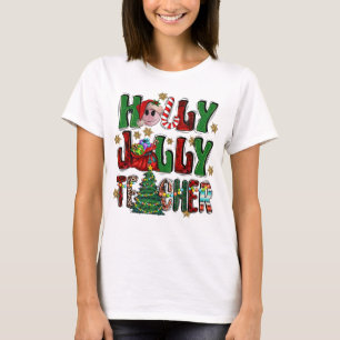 Camiseta Holly A Jolly Teacher Christmas Tree Lights Leopar