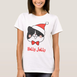 Camiseta Holly Jolly Cute Kawaii Papais noeis Cat