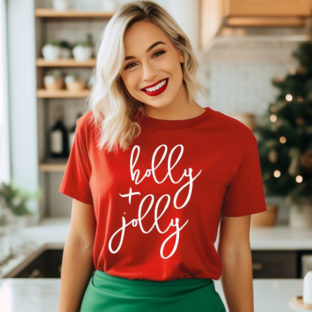 Camiseta Holly Jolly Modern Cute Script Bold Holiday (Criador carregado)