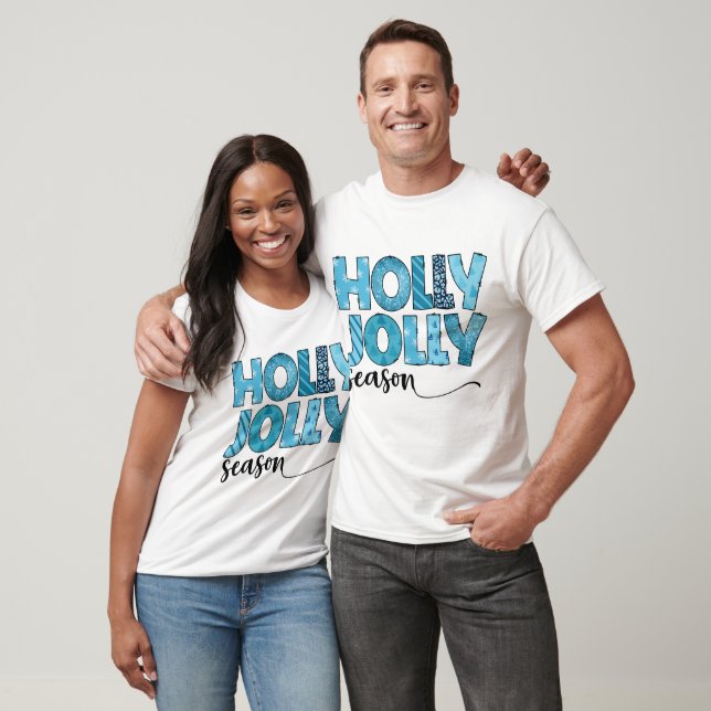 Camiseta Holly Jolly Season Festive Blue Patterno Natal (Unissex)