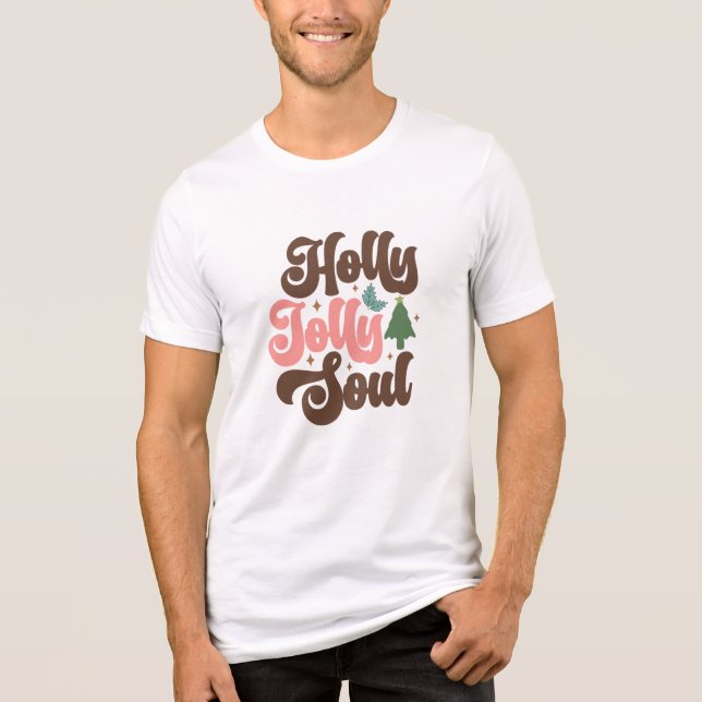 Camiseta Holly Jolly Soul Retro Groovy Feriados de Natal (Frente)