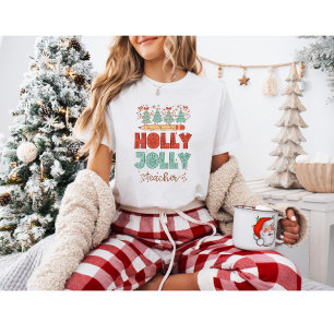 Camiseta Holly Jolly Teacher Retro Natal