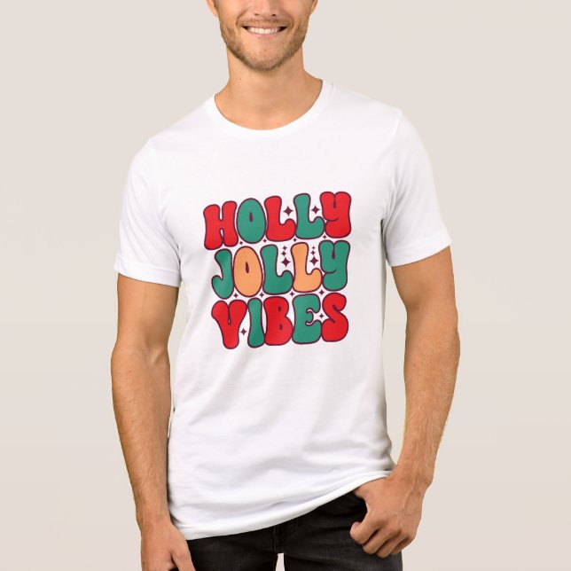 Camiseta Holly Jolly Vibes Retro Groovy Feriados de Natal (Frente)