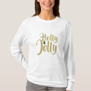 Camiseta Holly Jolly White Dourada Feliz Natal Longa Folga