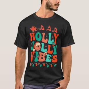 Camiseta Holly Retro Groovy Natal Jolly Vibes Papais noeis