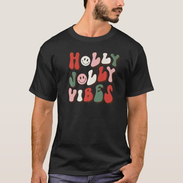 Camiseta Holly Xmas Jolly Vibes Smiling Groovy Christmas Pa (Frente)