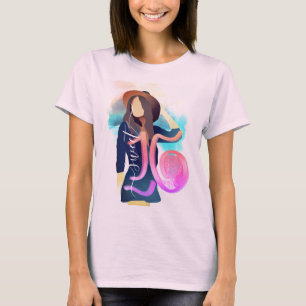 Camiseta Holografia da Ilustração da Rapariga Púrpura, Cor-