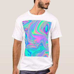 Camiseta Holográfico Iridescente: Textura Marmoreada Neon