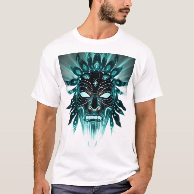 Camiseta Holograma - Camisa-T de Rosto Tribal (Frente)