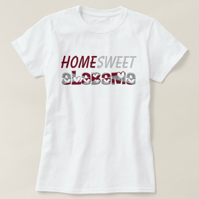 Camiseta Home Sweet Alabama Cute State Flag Hearts (Frente do Design)
