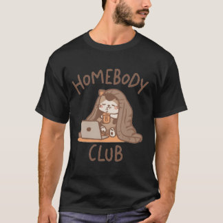Camiseta Homebody Club Cat - Cozy Laptop & Coffee