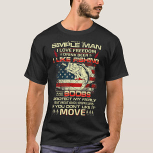 Camiseta Homem Adora Pesca Liberdade Cerveja Família Armas