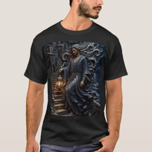 Camiseta Homem Azul Meia-Noite Com Lanterna Na Escada Coste