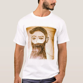 Camiseta homem barbudo mangá anime em mundo distorcido