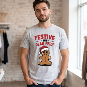 Camiseta Homem de Biscoito de Gengibre Festivo Mas Morto po