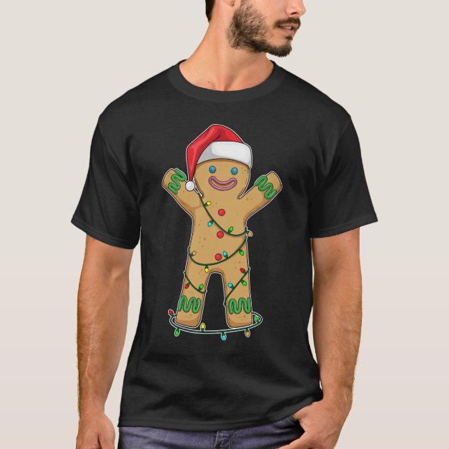 Camiseta Homem de biscoito de gengibre Luzes de fada de Nat (Frente)