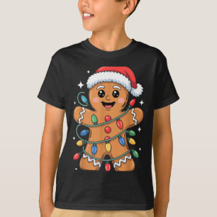 Camiseta Homem de Biscoito de gengibre Luzes de Natal Emara