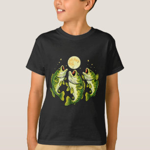 Camiseta Homem de boca grande peixe baixo uivando para a lu