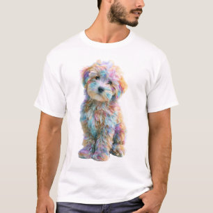 Camiseta Homem de Cachorrinho Maltipoo Redemoinho Arco-íris