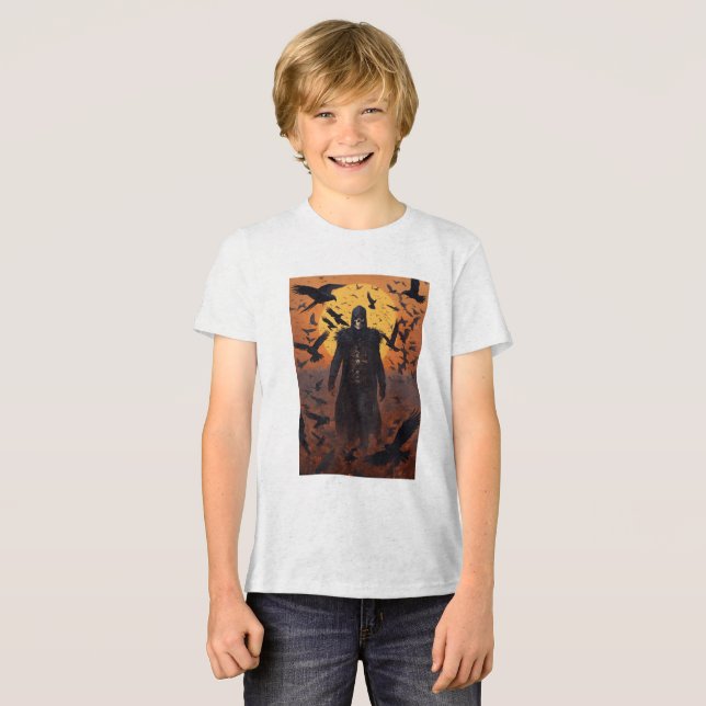 Camiseta Homem de crânio com corvos (Frente Completa)