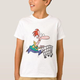 Camiseta Homem de Desenho Animado Divertido Correndo com Ca