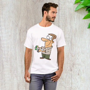 Camiseta Homem de Desenho Animado Divertido Cortando Nota d
