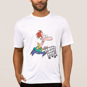 Camiseta Homem de desenho animado engraçado correndo com ca