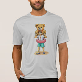 Camiseta Homem de Desenho Animado Fofo com Urso de Pelúcia 